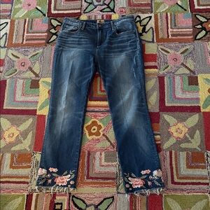 DRIFTWOOD Dark Blue Jeans with Pink Floral Embroidery